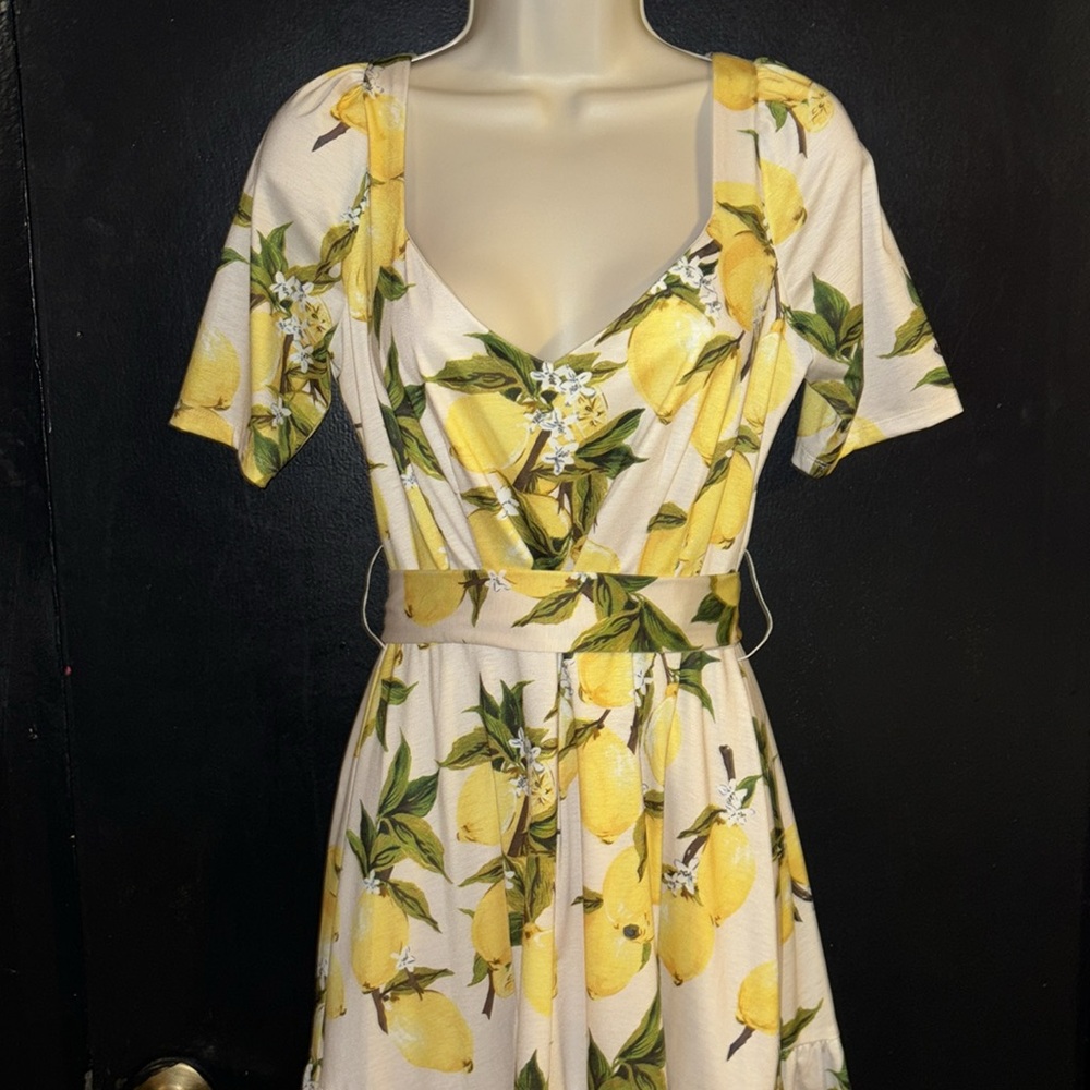 Sugarlips Cream and Green Puff Sleeve Sundress